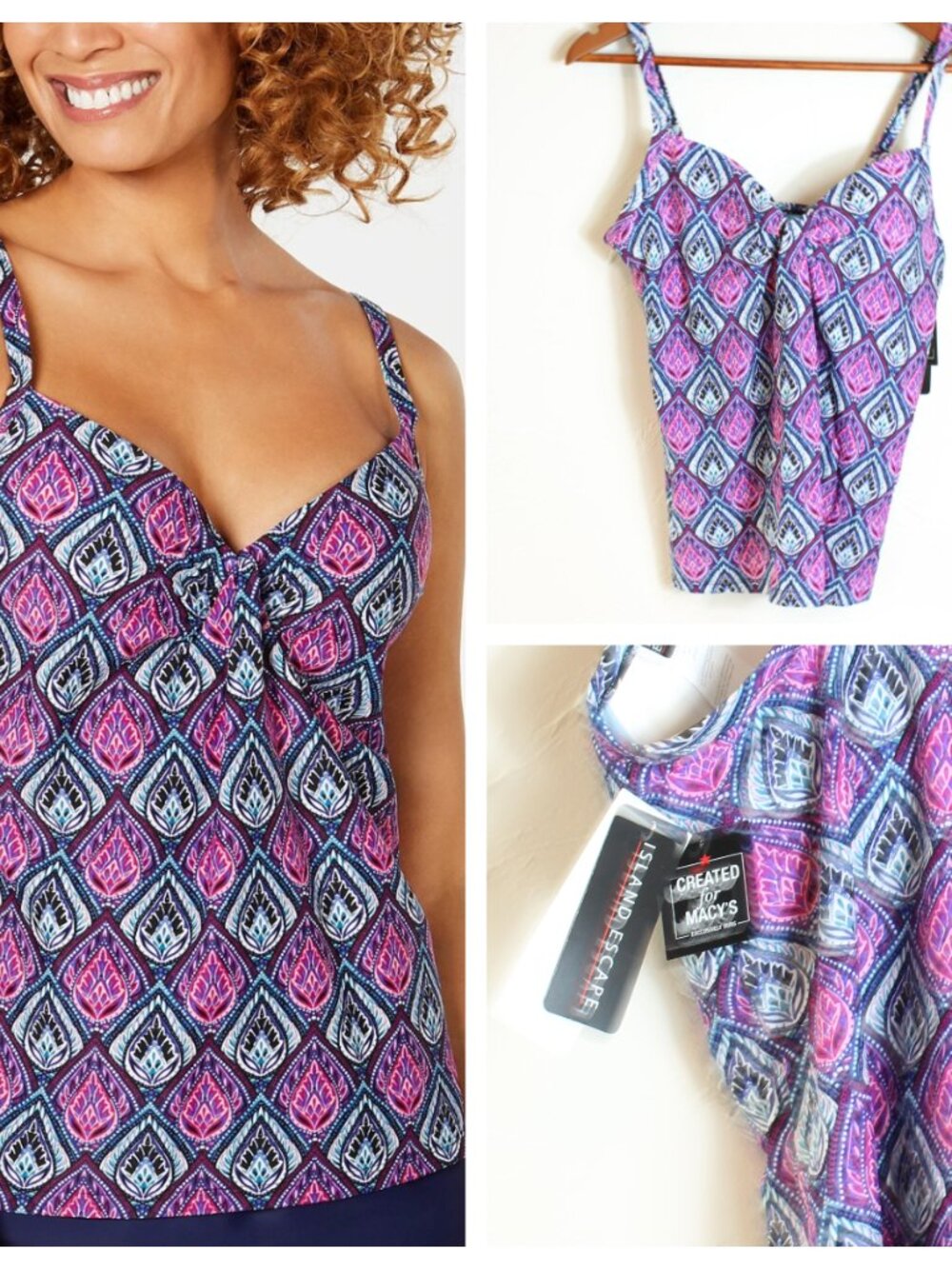 Island Escape Underwire Tankini swim Top Floral Blue Pink Sz 8 NWT